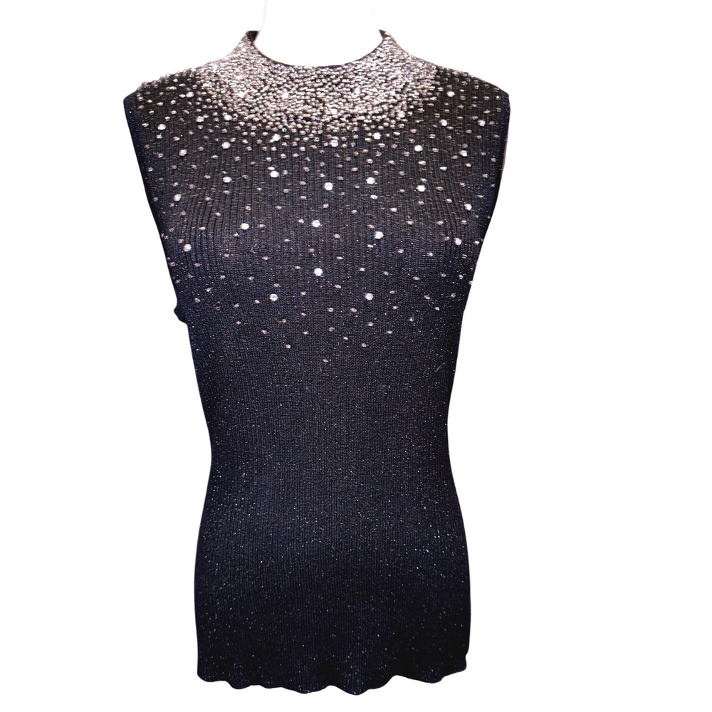 Sideffects of California Vintage Black Lurex Beaded Rhinestone Top‎ Large NEW